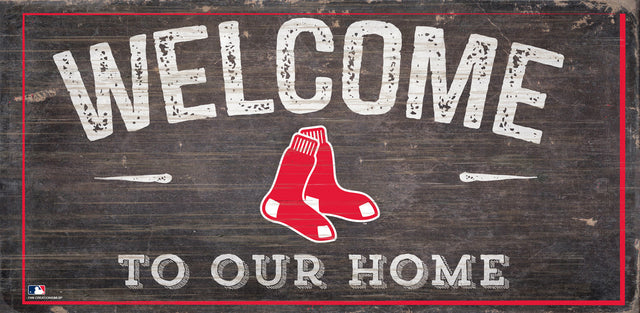 Letrero de madera de los Boston Red Sox de 6 x 12 pulgadas con el texto "Bienvenidos a nuestro diseño de hogar"