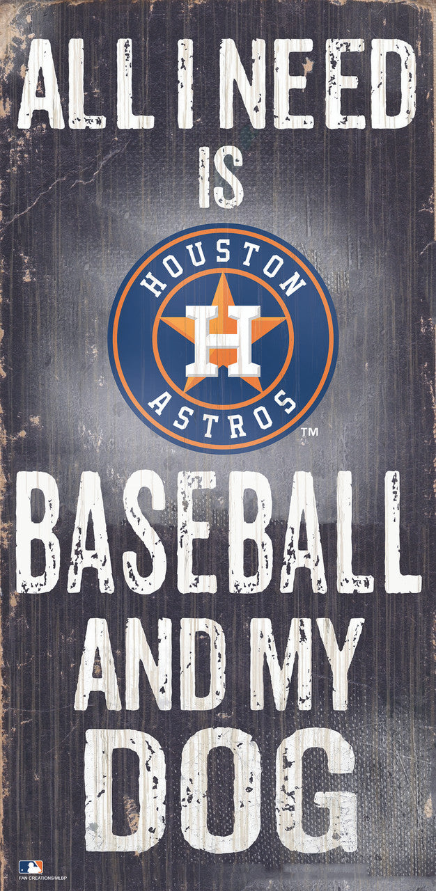 Letrero de madera de los Houston Astros de 6 x 12 pulgadas con diseño de béisbol y perro