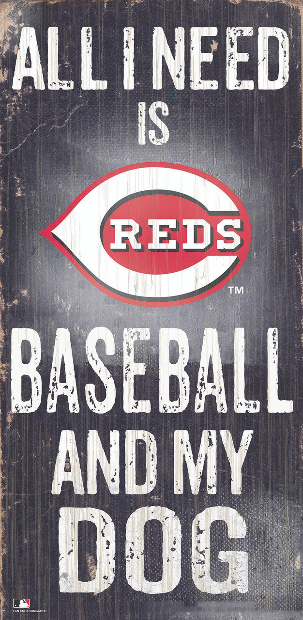 Letrero de madera de los Cincinnati Reds de 6 x 12 pulgadas con diseño de béisbol y perro