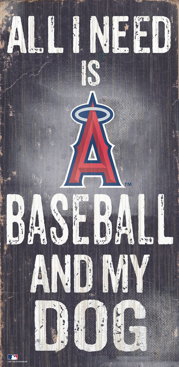 Los Angeles Angels Sign Wood 6x12 Baseball and Dog Design