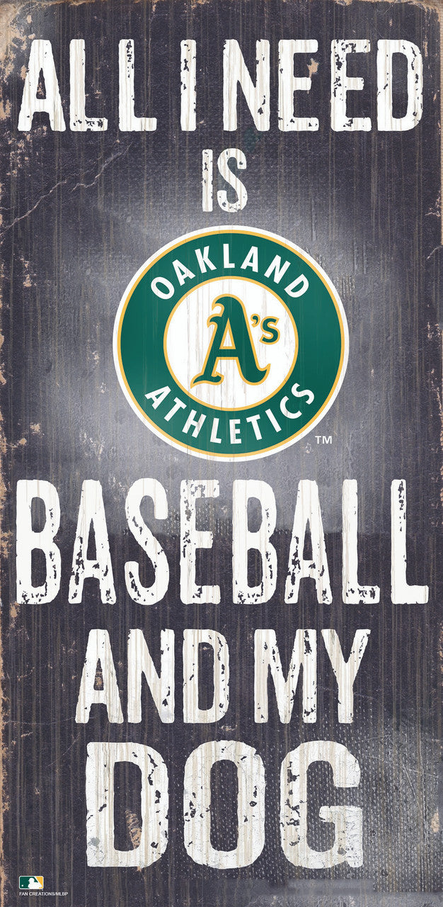 Letrero de madera de los Atléticos de Oakland de 6 x 12 pulgadas con diseño de béisbol y perro