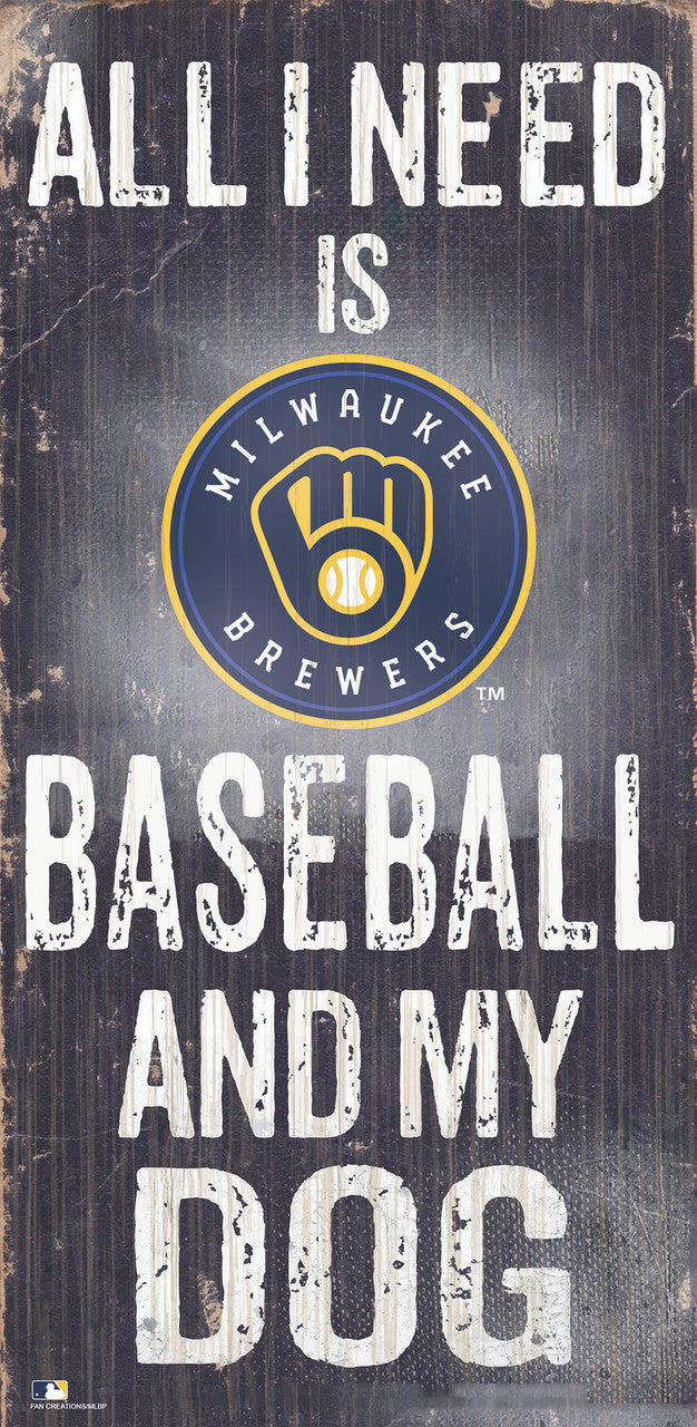 Letrero de madera de los Milwaukee Brewers de 6 x 12 pulgadas con diseño de béisbol y perro