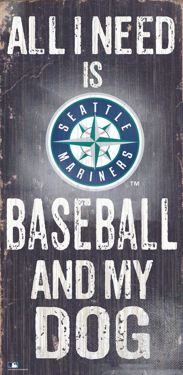 Letrero de madera de los Seattle Mariners de 6 x 12 pulgadas con diseño de béisbol y perro