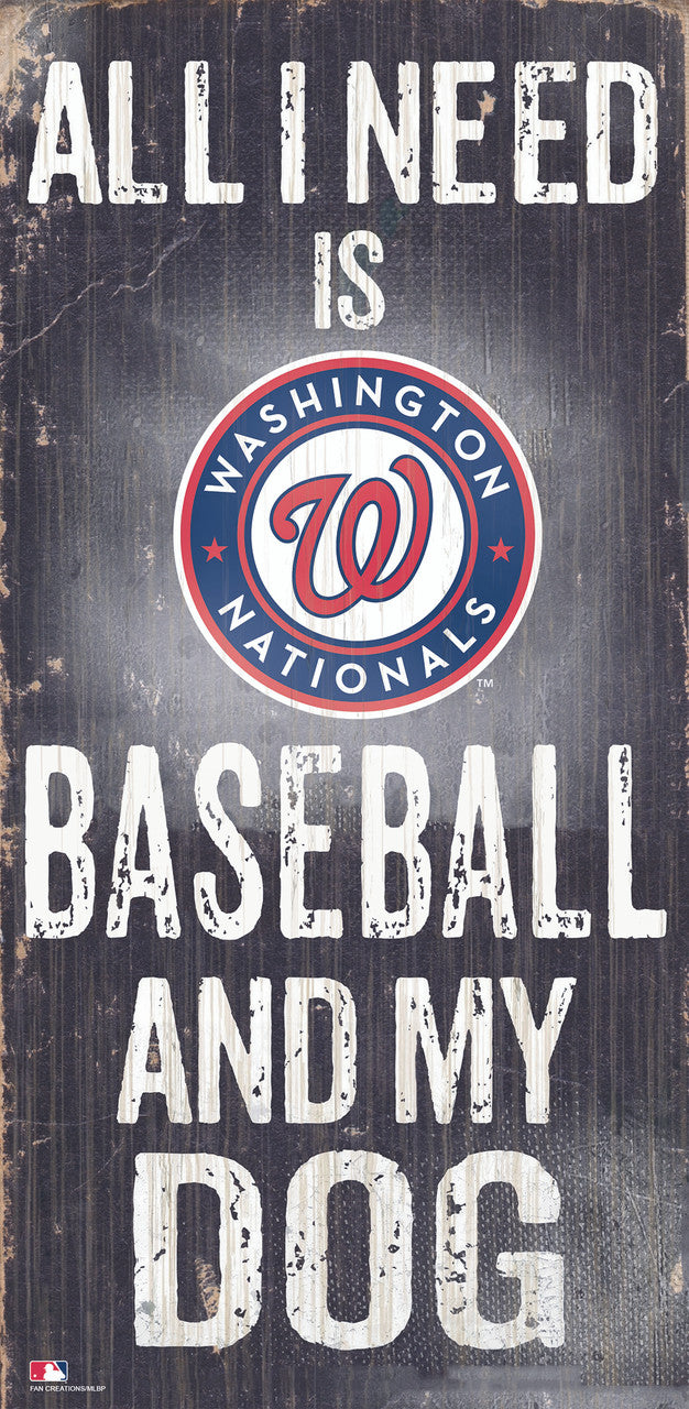 Letrero de madera de los Washington Nationals de 6 x 12 pulgadas con diseño de béisbol y perro