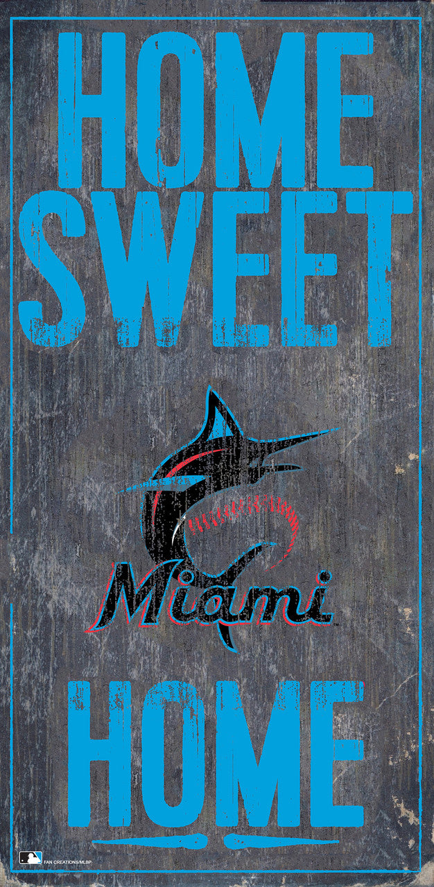 Letrero de madera de los Miami Marlins de 6 x 12 pulgadas con diseño de Home Sweet Home