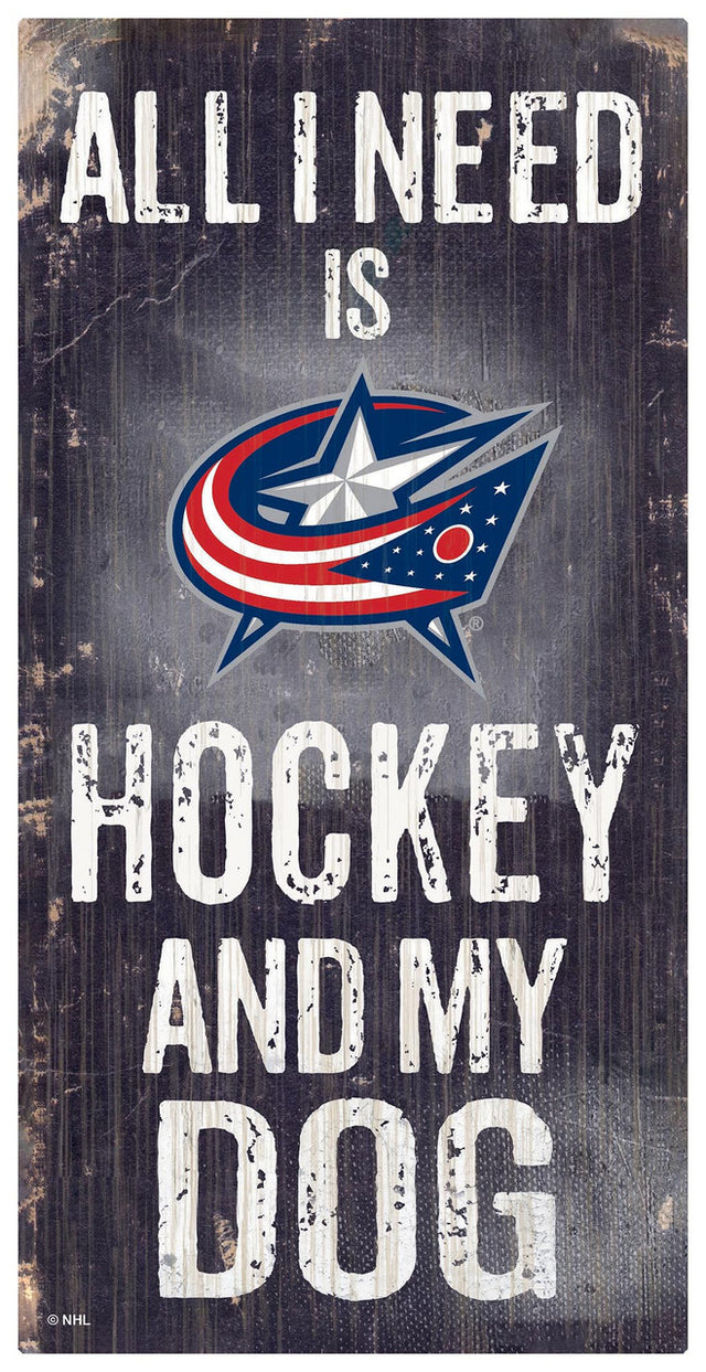 Columbus Blue Jackets Sign Wood 6x12 Hockey and Dog Design