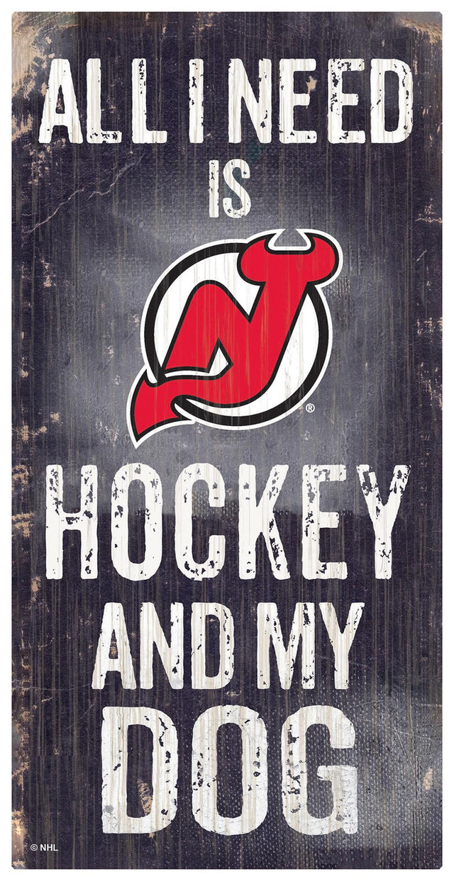 New Jersey Devils Sign Wood 6x12 Hockey and Dog Design