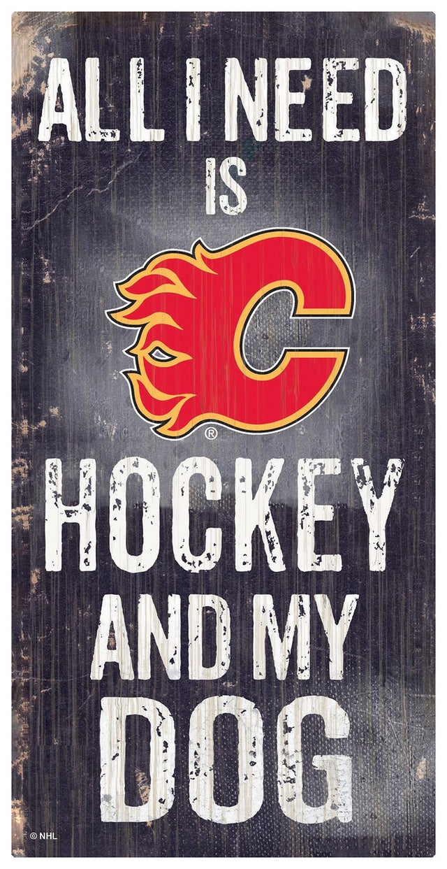 Calgary Flames Sign Wood 6x12 Hockey and Dog Design