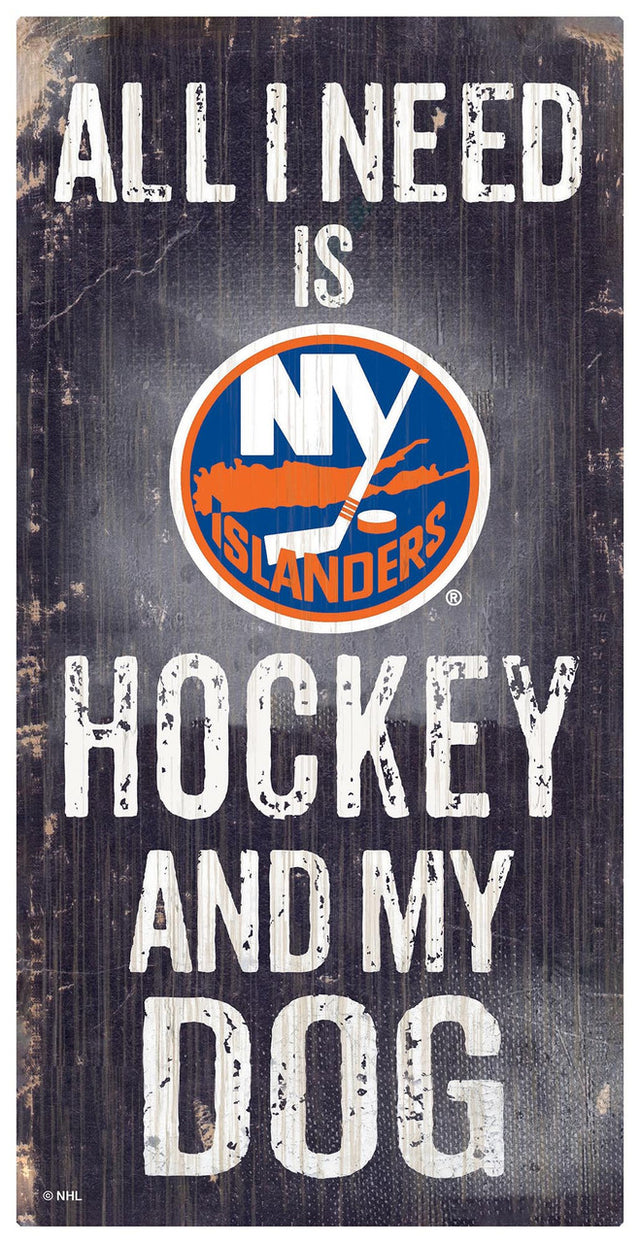 New York Islanders Sign Wood 6x12 Hockey and Dog Design