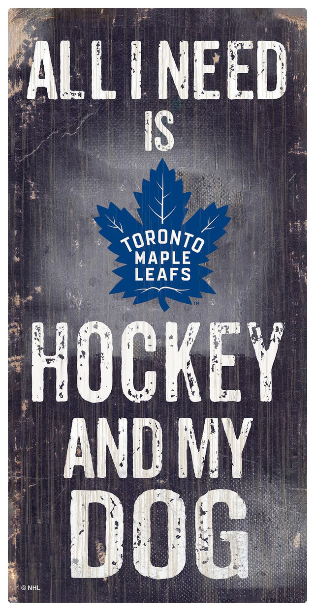 Letrero de madera de 6 x 12 de Toronto Maple Leafs con diseño de hockey y perro