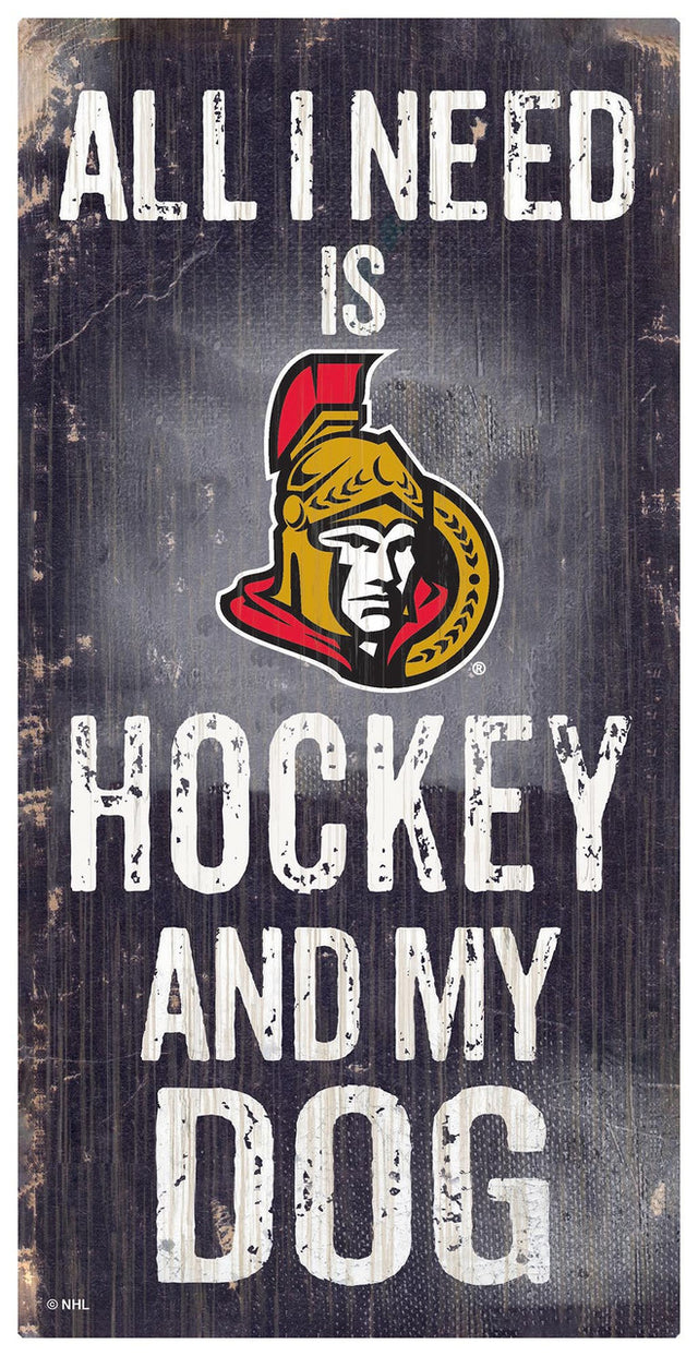 Cartel de madera de 6 x 12 pulgadas de los Ottawa Senators con diseño de hockey y perro