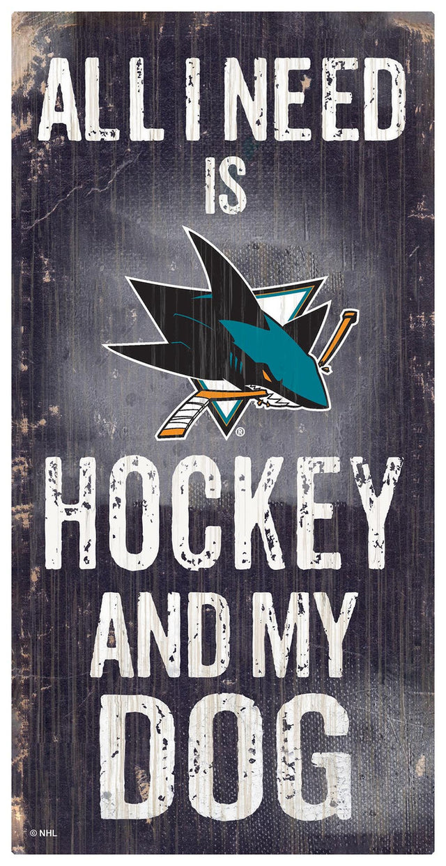 San Jose Sharks Sign Wood 6x12 Hockey and Dog Design