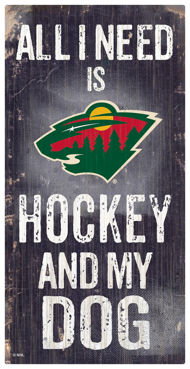 Minnesota Wild Sign Wood 6x12 Hockey and Dog Design