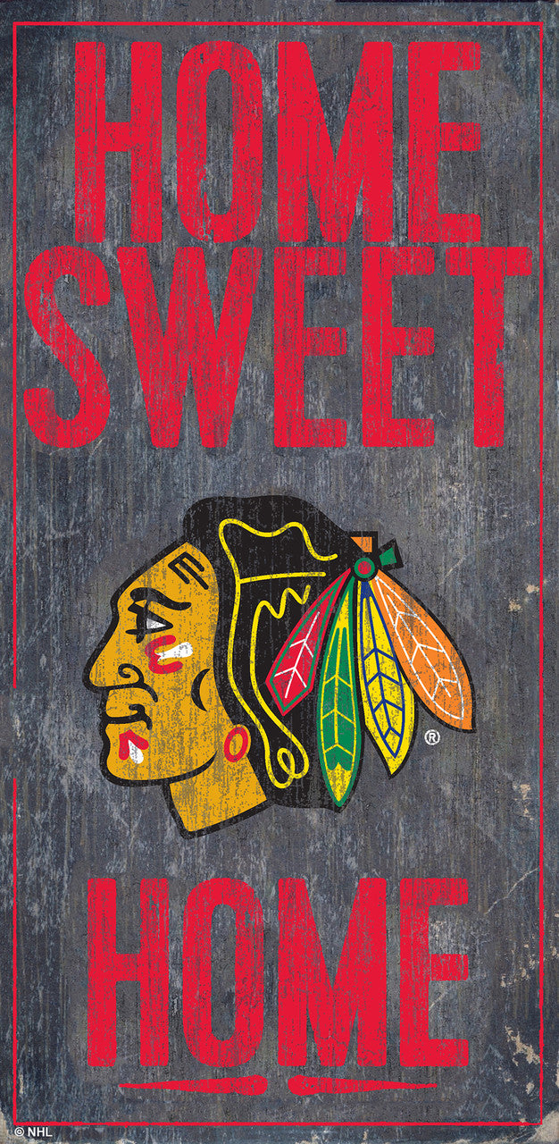 Letrero de madera de los Chicago Blackhawks de 6 x 12 pulgadas con diseño de Home Sweet Home