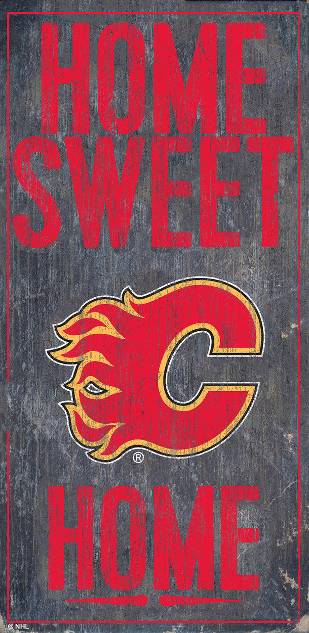 Letrero de madera de Calgary Flames de 6 x 12 pulgadas con diseño de hogar dulce hogar