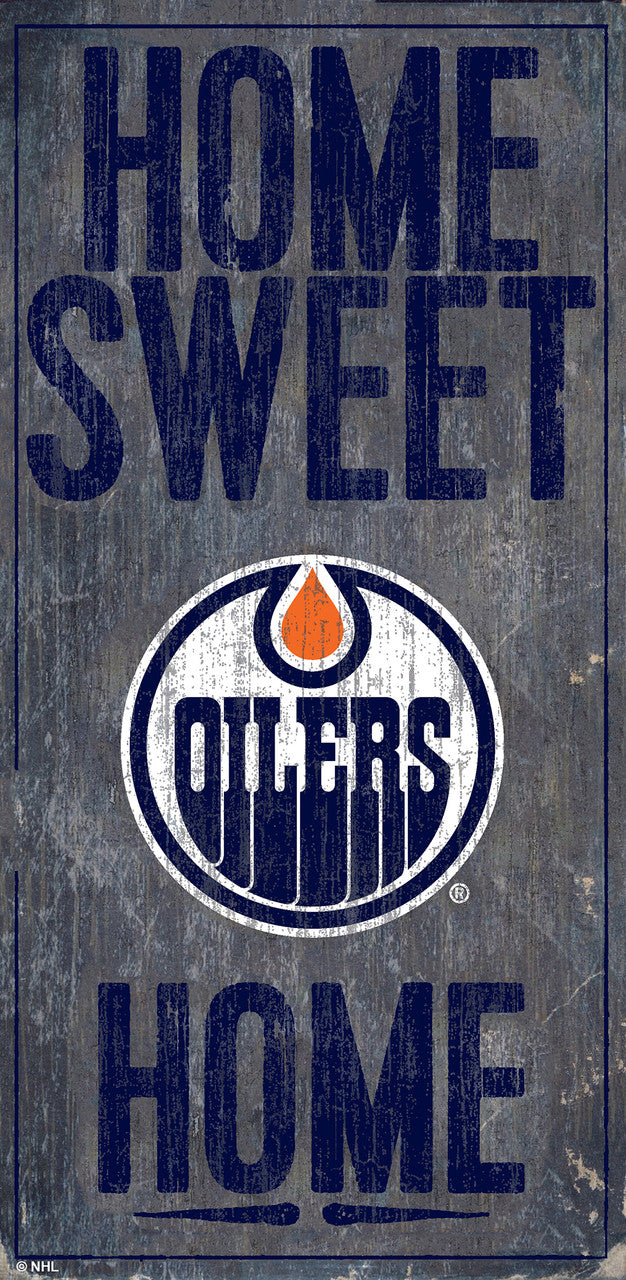 Letrero de madera de 6 x 12 de los Edmonton Oilers con el diseño Home Sweet Home