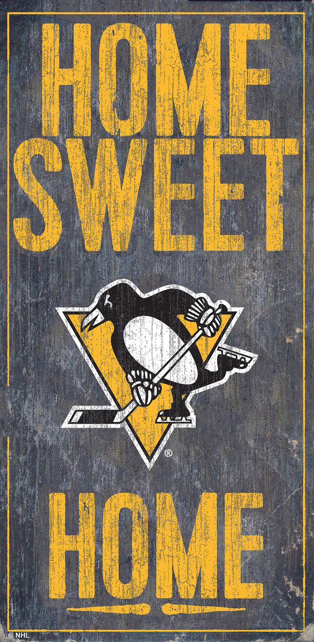 Letrero de madera de los Pittsburgh Penguins de 6 x 12 pulgadas con diseño de Home Sweet Home