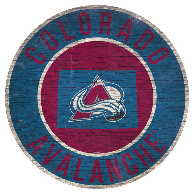 Letrero de madera con diseño de estado de Colorado Avalanche de 12" redondo