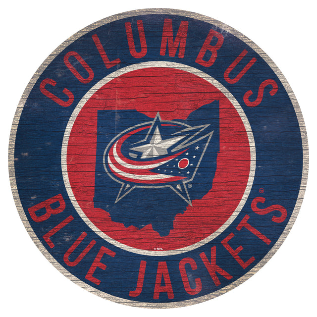 Letrero de madera de los Columbus Blue Jackets, redondo, de 12 pulgadas, con diseño del estado