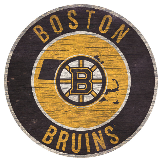 Letrero de madera de los Boston Bruins de 12" redondo con diseño del estado