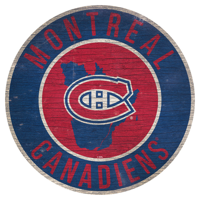 Letrero de madera de los Montreal Canadiens, redondo, de 12", con diseño del estado