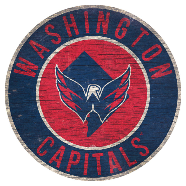 Letrero de madera de los Washington Capitals de 12" redondo con diseño del estado