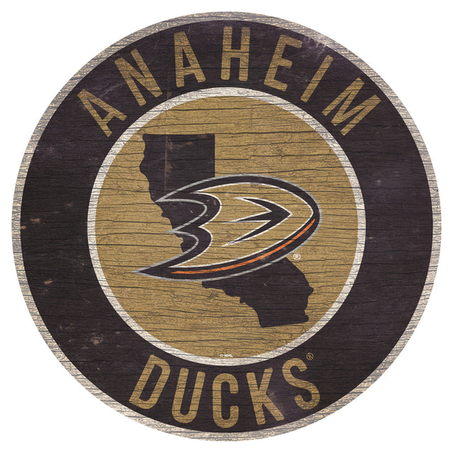 Letrero de madera de los Anaheim Ducks de 12" redondo con diseño del estado