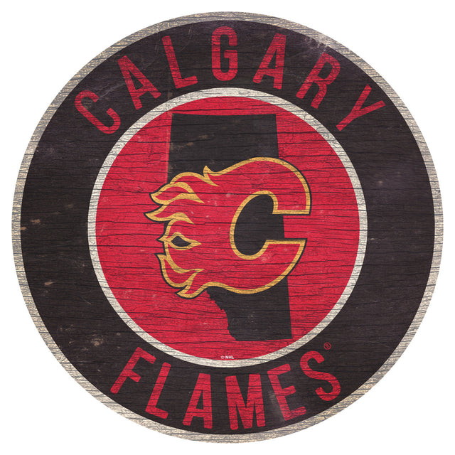 Calgary Flames Sign Wood 12" Round State Design