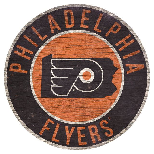 Letrero de madera de los Philadelphia Flyers de 12" redondo con diseño del estado