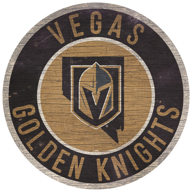 Letrero de madera de 12" redondo de los Vegas Golden Knights con diseño del estado