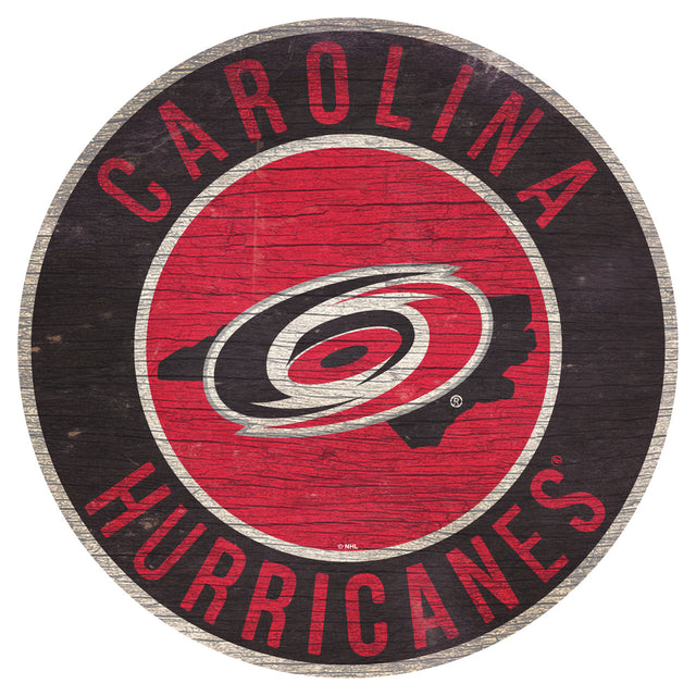 Carolina Hurricanes Sign Wood 12" Round State Design