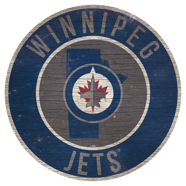 Letrero de madera de los Winnipeg Jets de 12" redondo con diseño del estado