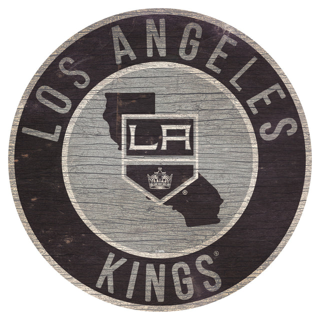 Letrero de madera de Los Angeles Kings de 12" redondo con diseño del estado