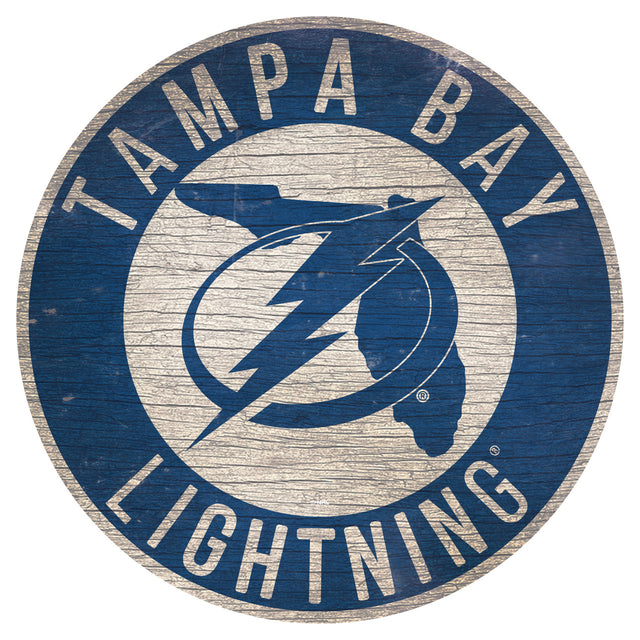 Letrero de madera de Tampa Bay Lightning de 12" redondo con diseño del estado