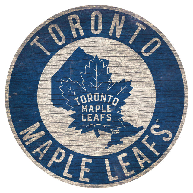 Letrero de madera de los Toronto Maple Leafs de 12" redondo con diseño del estado