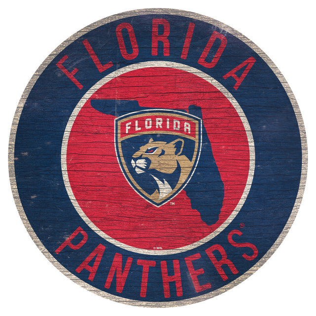 Florida Panthers Sign Wood 12" Round State Design