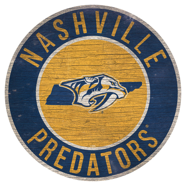 Nashville Predators Sign Wood 12" Round State Design