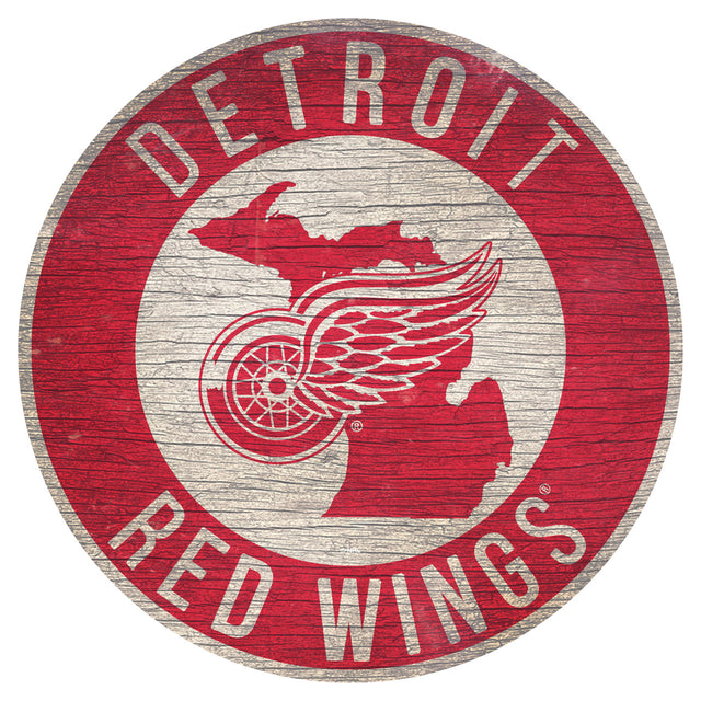 Letrero de madera de los Detroit Red Wings de 12" redondo con diseño del estado