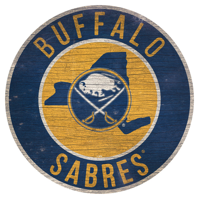 Letrero de madera de los Buffalo Sabres, redondo, de 12", con diseño del estado