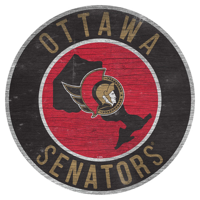 Cartel de madera de los Ottawa Senators, redondo, de 12", con diseño del estado