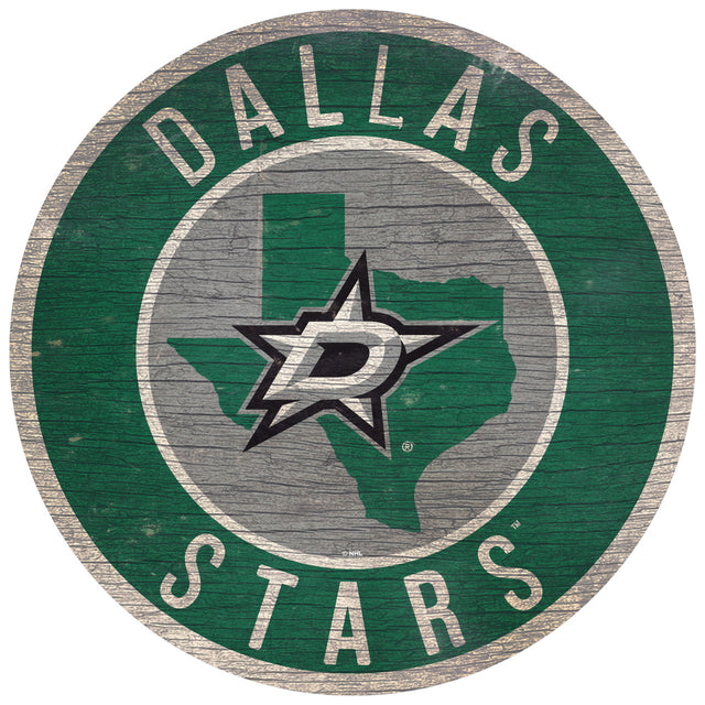 Letrero de madera de los Dallas Stars de 12" redondo con diseño del estado