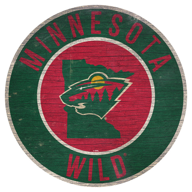 Letrero de madera de Minnesota Wild de 12" redondo con diseño del estado