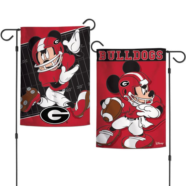 Banderas de jardín de Georgia Bulldogs / Disney MICKEY MOUSE FOOTBALL de 2 lados 12,5" x 18"