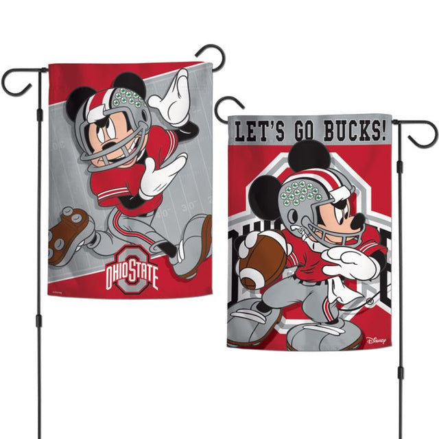 Banderas de jardín de Ohio State Buckeyes / Disney MICKEY MOUSE FOOTBALL de 2 lados 12,5" x 18"