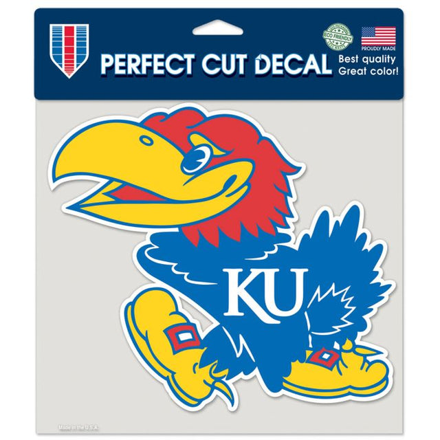 Calcomanía de color de corte perfecto de la mascota de los Kansas Jayhawks de 8" x 8"