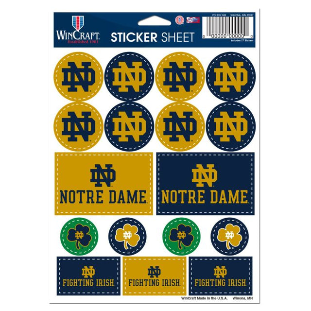 Notre Dame Fighting Irish Vinyl Sticker Sheet 5" x 7"