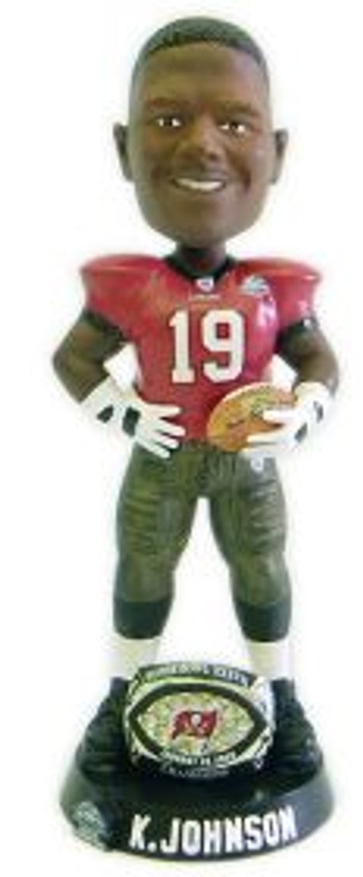 Anillo del Super Bowl 37 de Keyshawn Johnson de los Tampa Bay Buccaneers, muñeco Bobblehead de Forever Collectibles