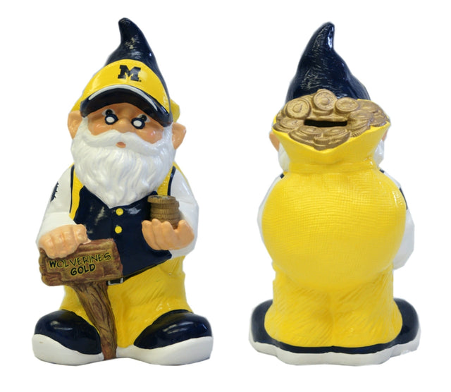 Gnomo de jardín de los Wolverines de Michigan - Coin Bank CO