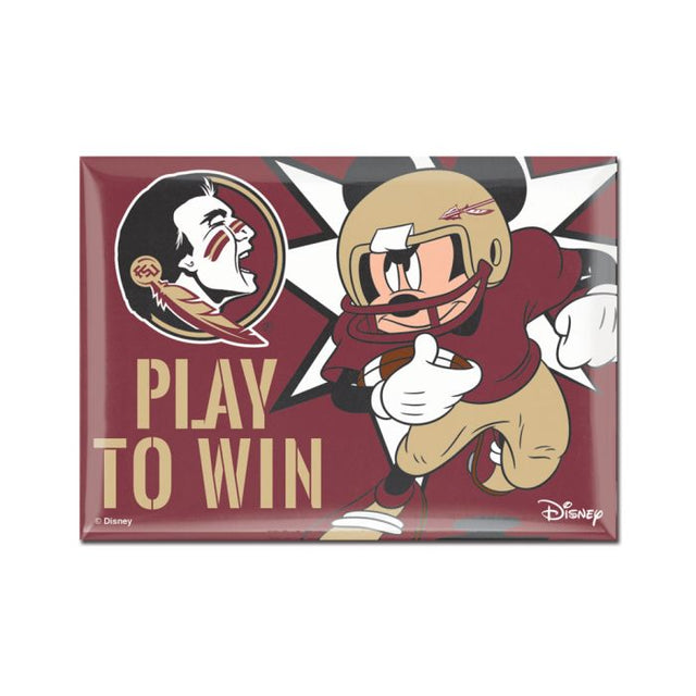 Imán de metal de 2,5" x 3,5" de los Florida State Seminoles/Disney con la imagen de Mickey Mouse y el balón de fútbol americano