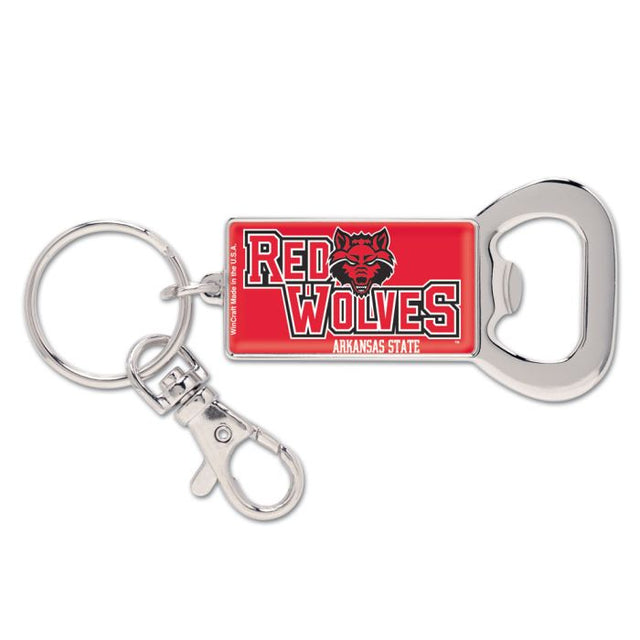 Llavero con abrebotellas rectangular de los Arkansas State Red Wolves